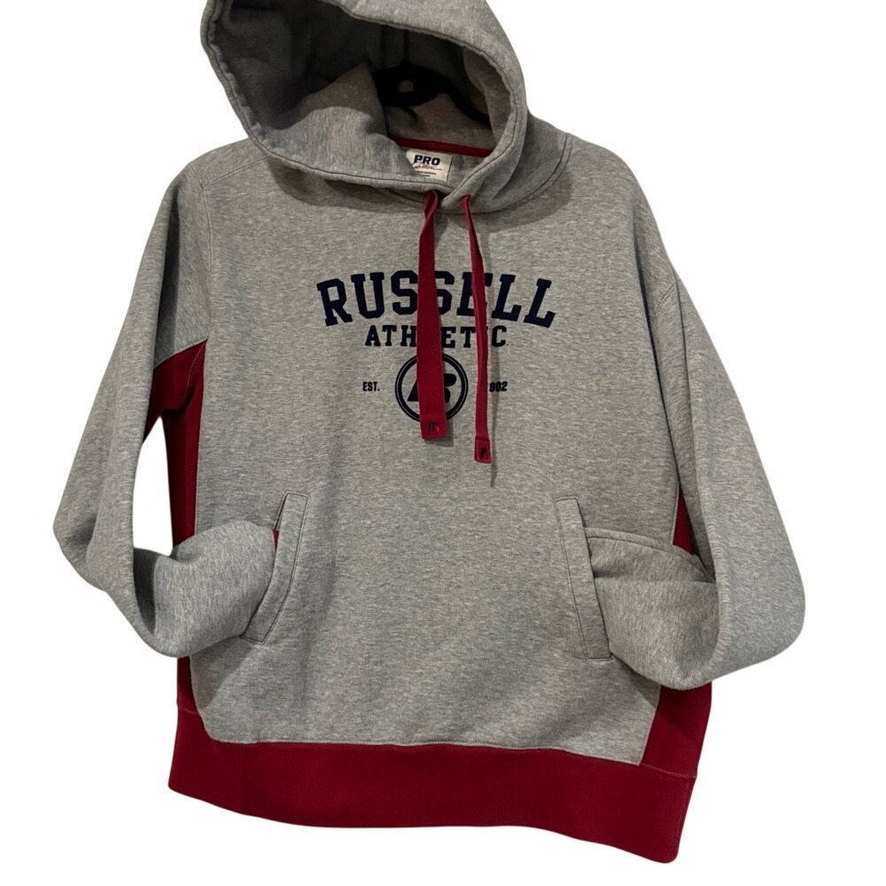 Russell Athletic Pro Cotton Hoodie PullOver in Grey Maroon/ Men's Large/‎ sports